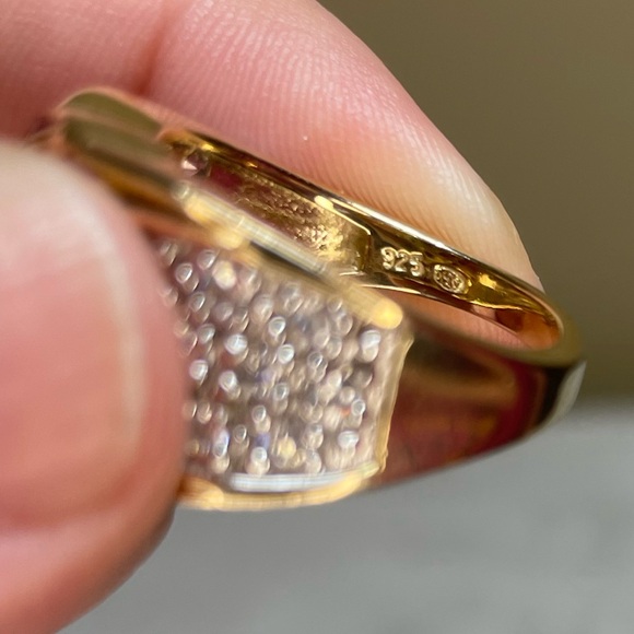 925 Gold Tone Pink Spinel and Rhinestone Ring - Picture 4 of 4